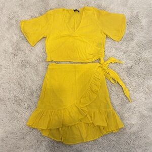Zara Bright Yellow Cotton Top + Wrap Skirt Set